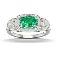 Imperial drágakő sterling ezüst párnás vágás smaragdot készített és fehér zafír eljegyzési gyűrűt hozott létre
