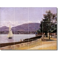 Kerámia Falfestmény-Jean Corot Vízparti Festmény 273. 24 w 18 h kerámia burkolólapok használata