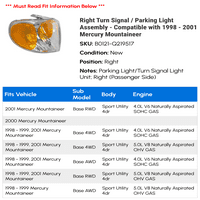 Jobb irányjelző parkoló lámpa szerelvény-kompatibilis-Mercury Mountaineer 2000