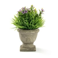 -Cliffs mini mesterséges zöld fű lila virágok egy trófea tervező papír pép edényben
