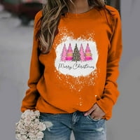 Értékesítési Női pulóver Hosszú ujjú fehérítő színű Crewneck Pulóver felsők karácsonyfa grafikus levél nyomtatás pulóver