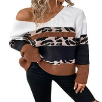 Alkalmi leopárdmintás v nyakú pulóverek hosszú ujjú Többszínű Női pulóverek