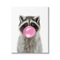 Stupell Industries Raccoon Bubble Gum Wildlife Portrait Graphic Galéria csomagolt vászon nyomtatott fali művészet,