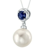 Pearl és létrehozta a Blue Sapphire Birthstone medálot ezüstben, 18
