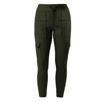 Női Molett méretű Sweatpants nadrág munka sport Elasztikus derék húr oldalsó zseb kis láb nadrág hadsereg zöld 3XL