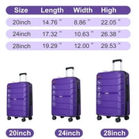 Hardshell bőrönd fonó kerekei PP poggyászkészletek könnyű bőrönd TSA -zárral - 3 darabos készlet - lila
