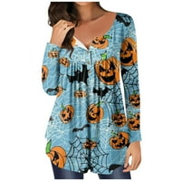 Mentés Nagy ma HIMIWAY kísérteties Halloween ingek Női Divat nyomtatott Felsők alkalmi gomb le gallér Hosszú ujjú felsők